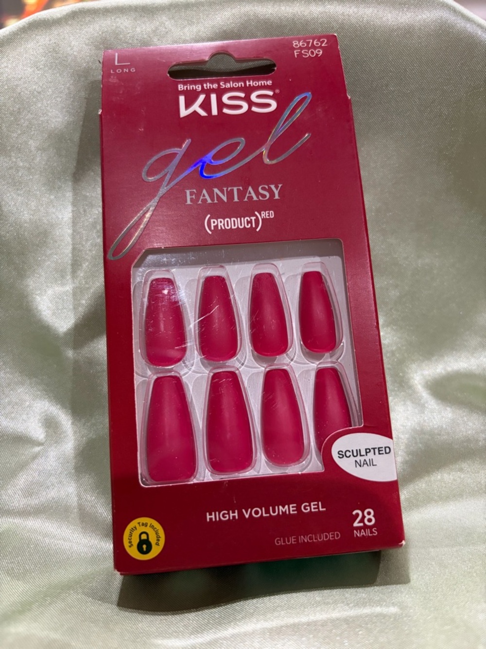 KISS Gel Fantasy Sculpted False Nails in PRODUCT(RED) - Bright Red Set-Long